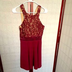Speechless Maroon Party Dress Lace Top Fit And Flare, Size 7